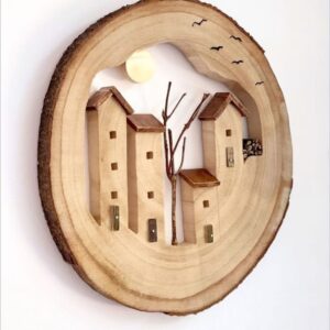 Wooden Village Slice Art