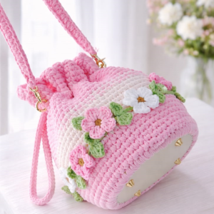 Blush Floral Crochet Sling Bag